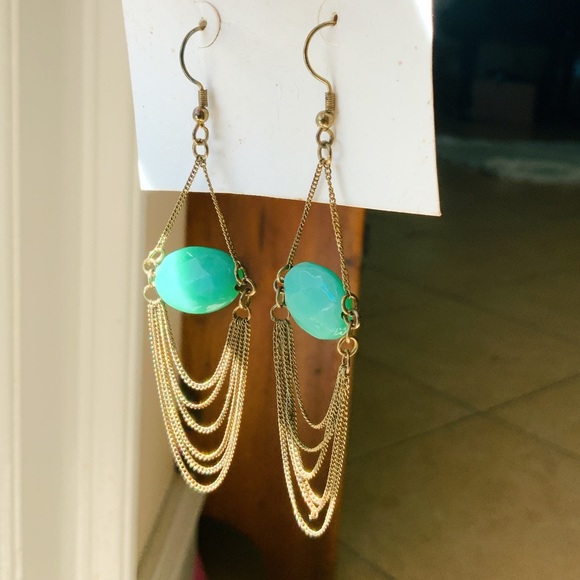Julie Vos 24K Gold Chain Amazonite Long Dangling Earrings 2017 Collection - Picture 13 of 16